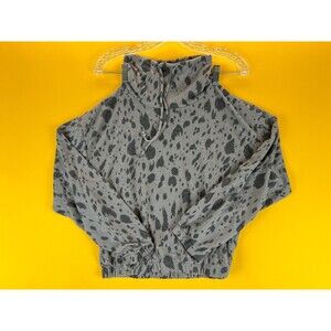 Lush Turtleneck Drawstring Sweatshirt Top Womens S Grey Leopard Long Sleeve NWT